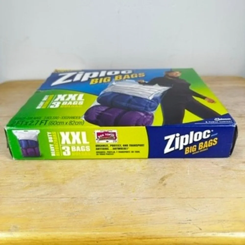 Ziploc Big Bags XXL 3 Count Heavy Duty Storage Bags 2ft x 2.7ft NEW OPEN BOX NOS